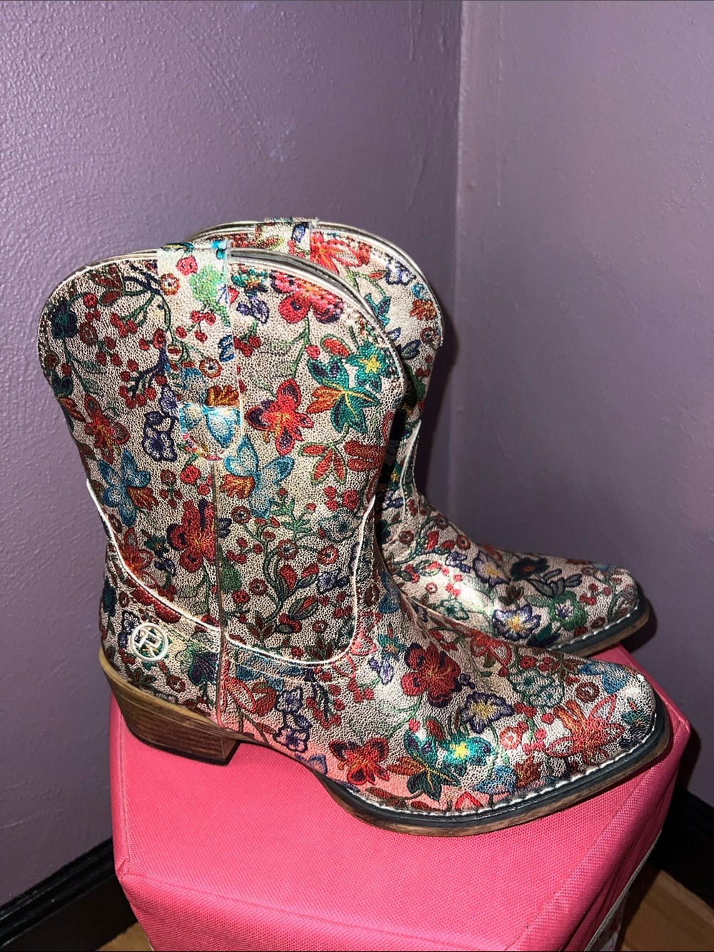 Roper Floral Metallic Ankle Boots - Multicolor Cowgirl Boots